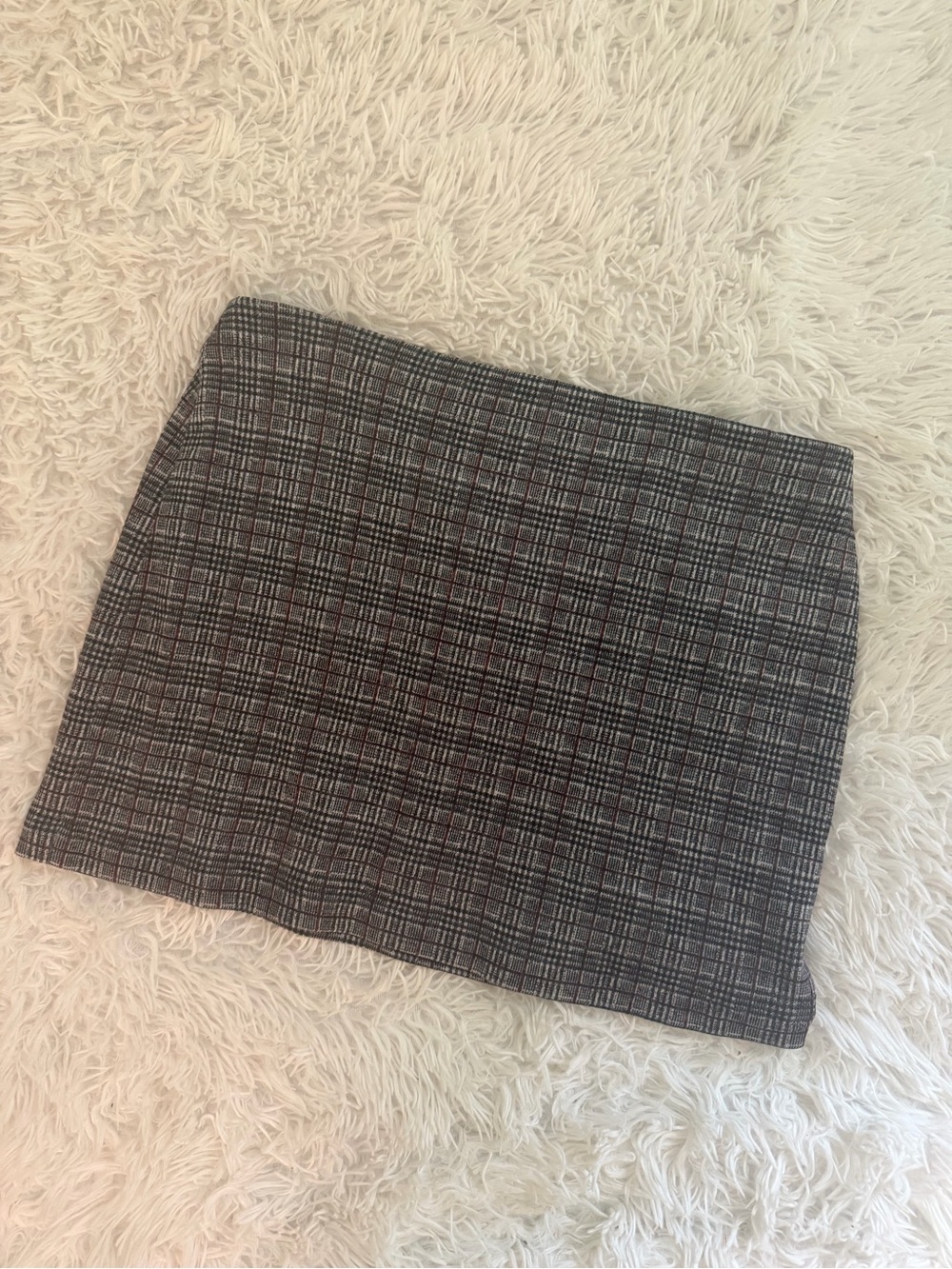 Nine West Plaid Mini Skirt M Gray Black Burgundy Elastic Waist